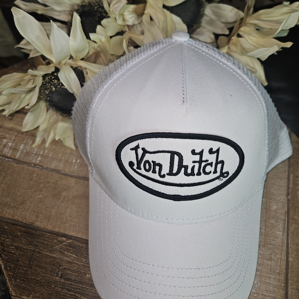 Von Dutch White Hat with Black Logo Patch